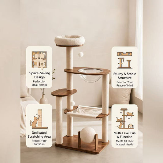 Arbor Halo Solid Wood Cat Tree - OKIEEPET