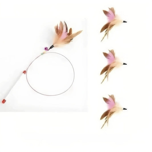 Feather Cat Teaser Wand with 3 Replacement Heads - OKIEEPET