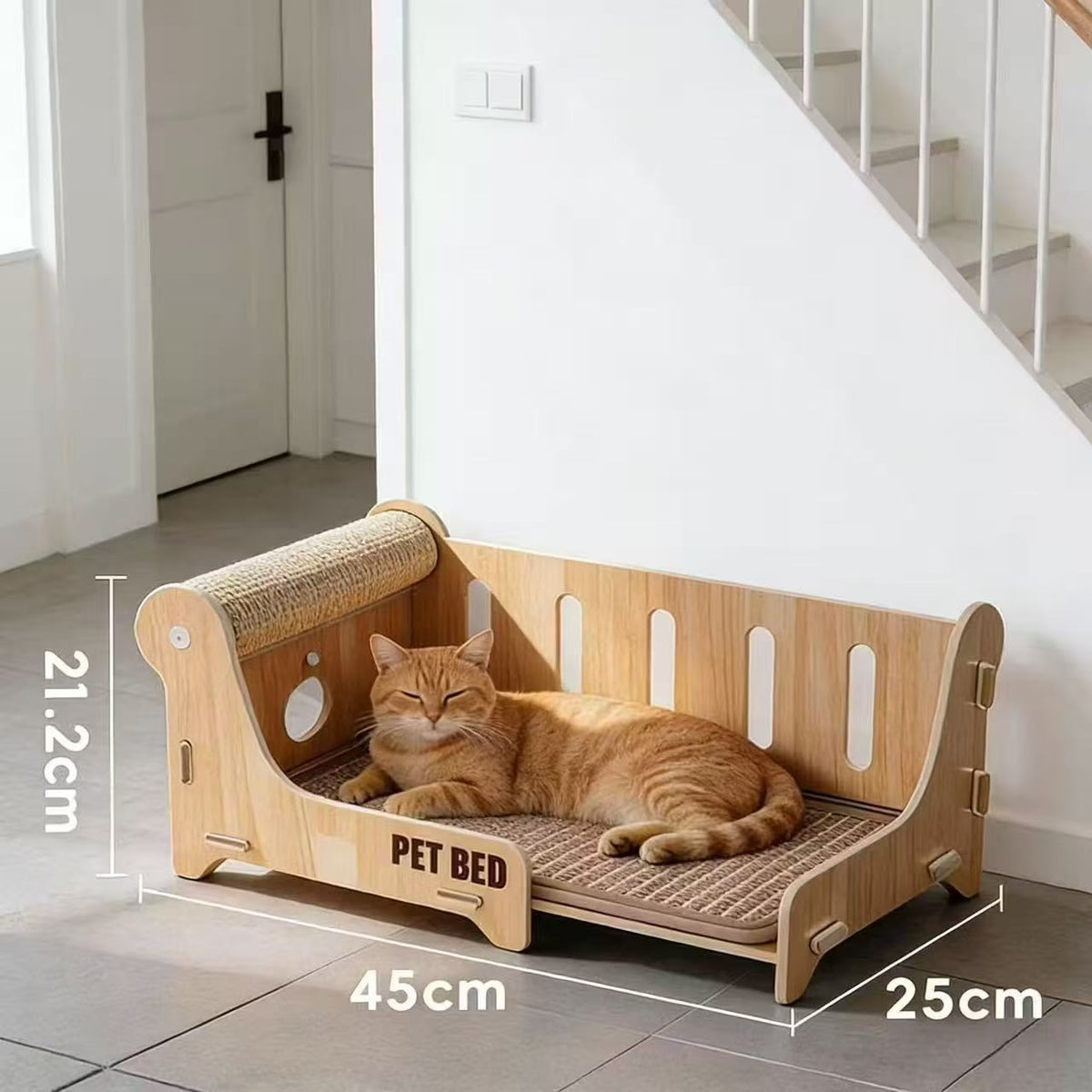 Natura Haven Wooden Cat Scratcher Bed - OKIEEPET