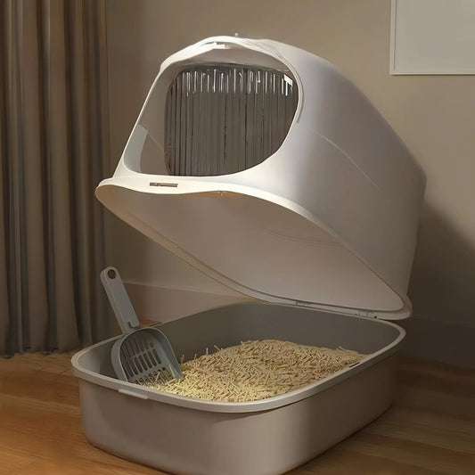 Portable Fully Enclosed Cat Litter Tray with Top Vent & Scoop 50×37×32cm - OKIEEPET