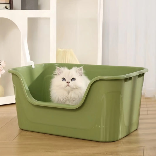 Open-Top U-Shape Entry Cat Litter Tray with Scoop