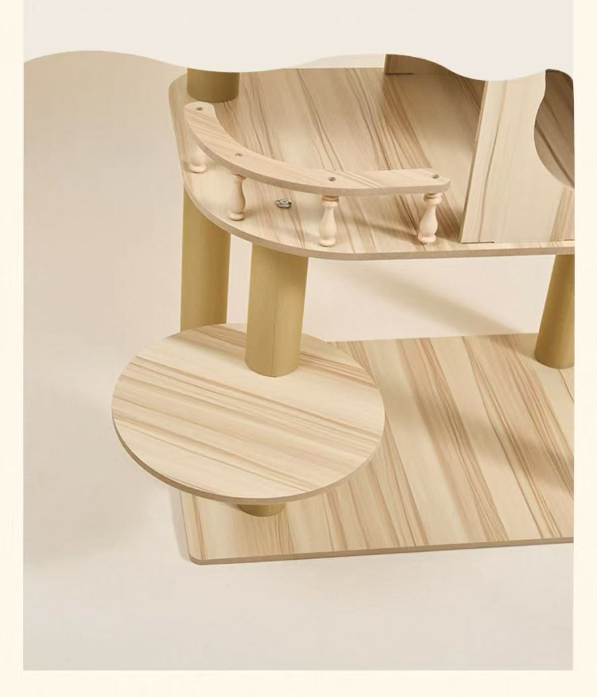 155cm “Cat Ear & Cloud” Wooden Cat Tree – Cute Hammock, Space Capsule & Extra-Large Condo - OKIEEPET