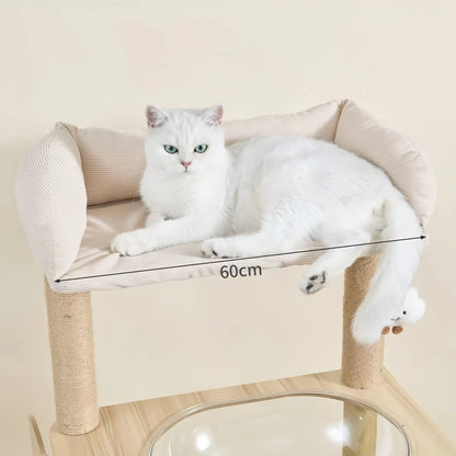 155cm “Cat Ear & Cloud” Wooden Cat Tree – Cute Hammock, Space Capsule & Extra - Large Condo - OKIEEPET