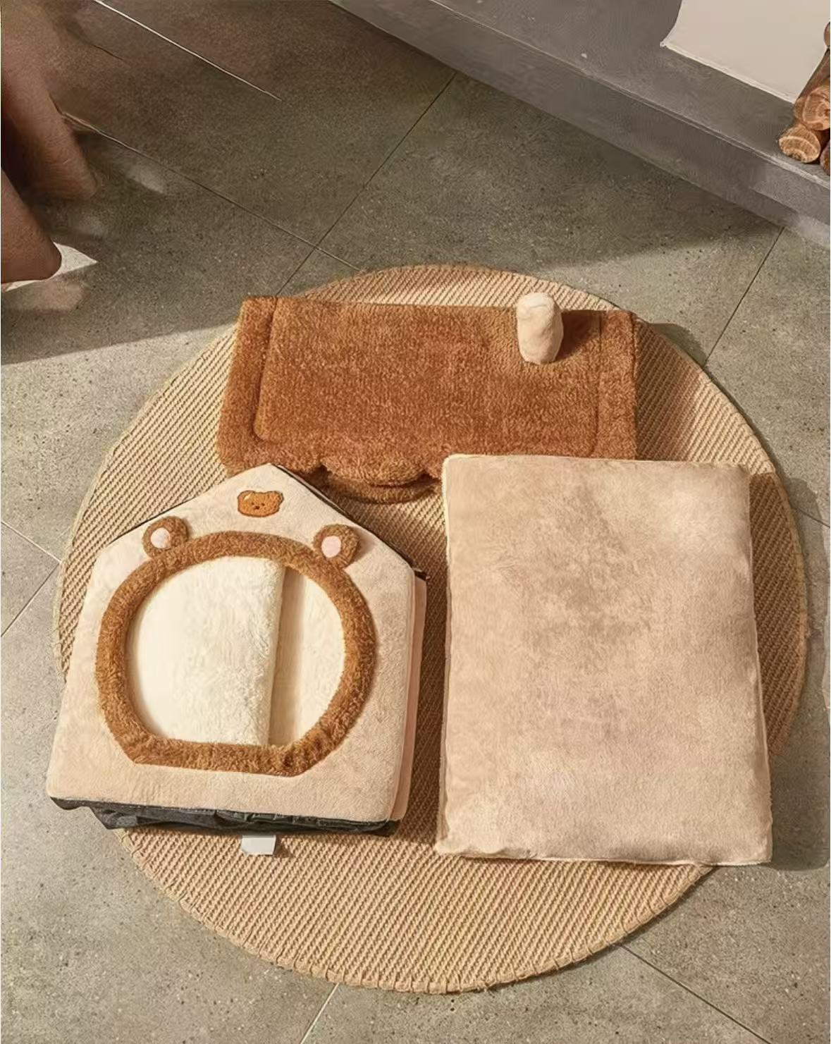 Cozy Bear Cottage Pet Bed – Soft Indoor Bed for Cats & Small Dogs