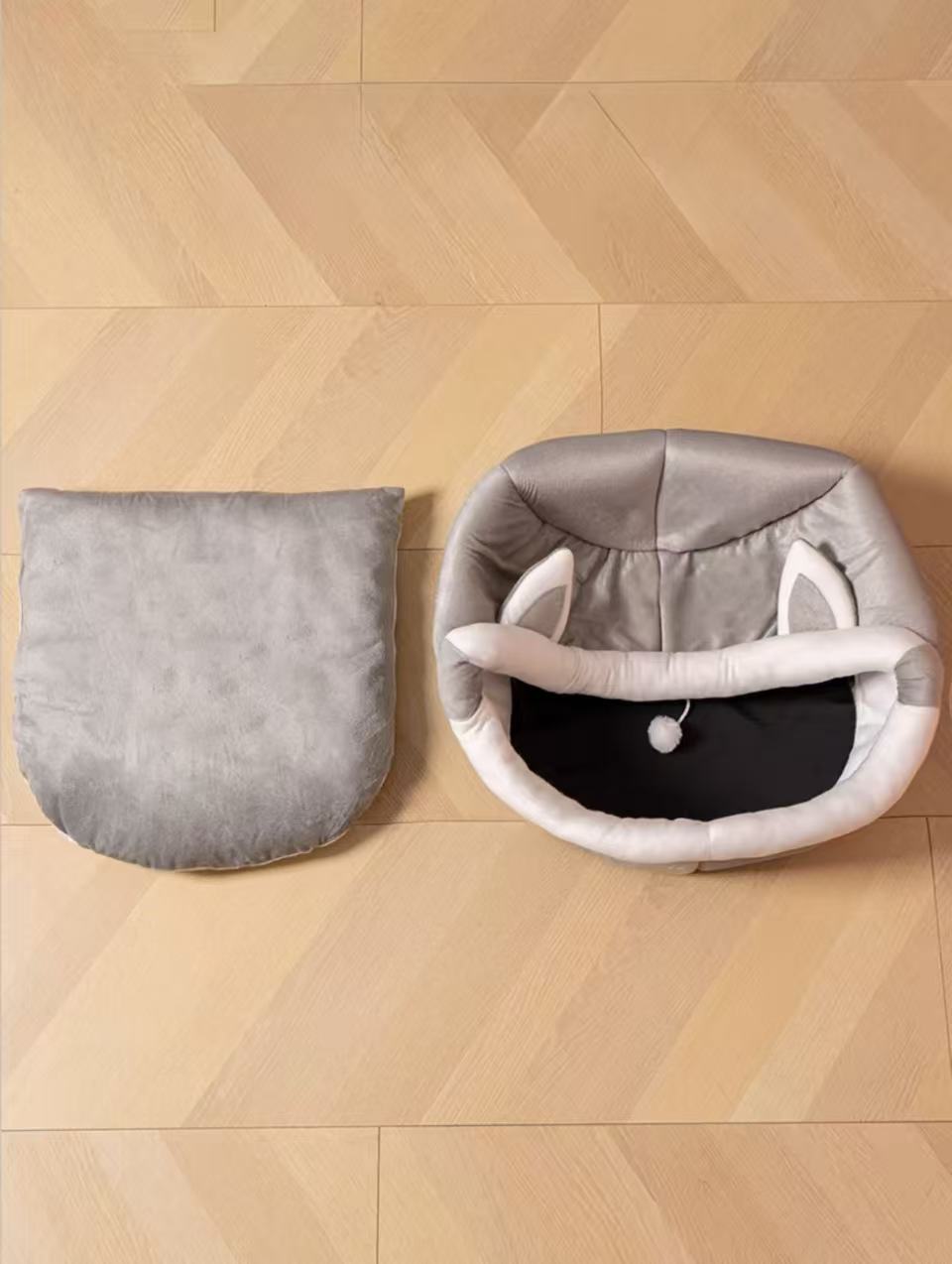 Plush Cat Cave Bed Soft Enclosed Pet Nest with Removable Cushion
