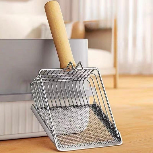 Stainless Steel Cat Litter Scoop with Wooden Handle