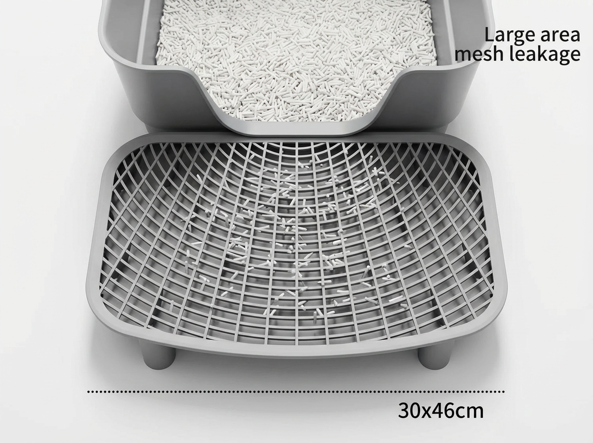 Large Open Cat Litter Box with Anti-Tracking Step Platform