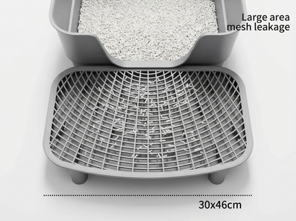 Large Open Cat Litter Box with Anti-Tracking Step Platform
