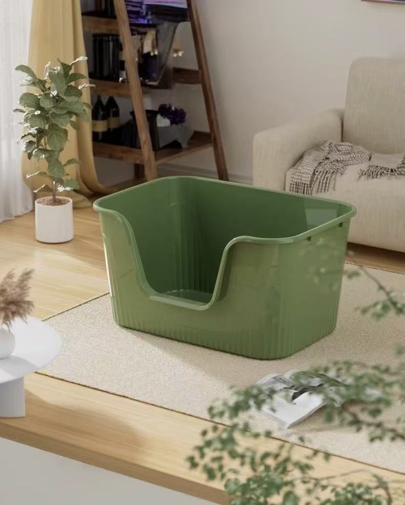 Open-Top U-Shape Entry Cat Litter Box with Scoop
