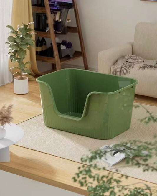 Open-Top U-Shape Entry Cat Litter Box with Scoop
