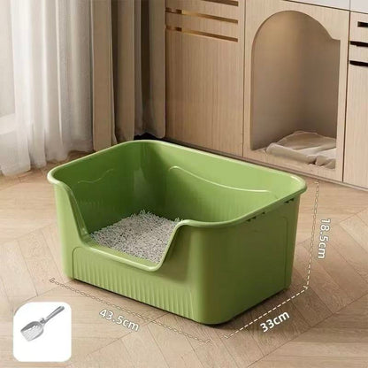 Open-Top U-Shape Entry Cat Litter Box with Scoop