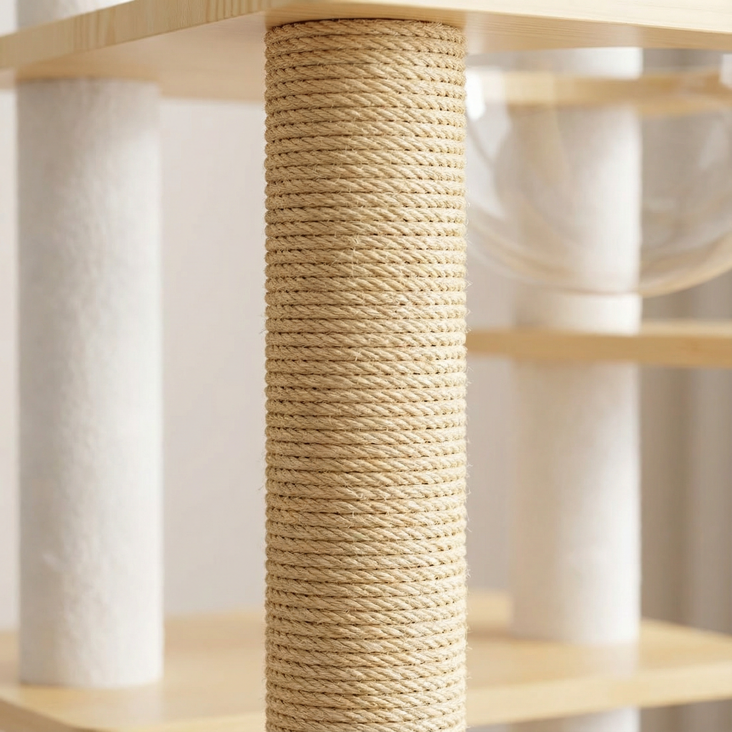 172cm "Sky Lounge" Wooden Cat Tree – Fluffy Perch, Space Capsule & Playful Toy Tops - OKIEEPET