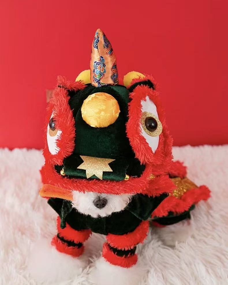 Pet Lion Dance Costume – Festive Cat & Dog Outfit  - OKIEEPET