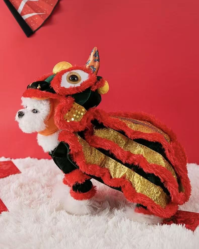 Pet Lion Dance Costume – Festive Cat & Dog Outfit  - OKIEEPET