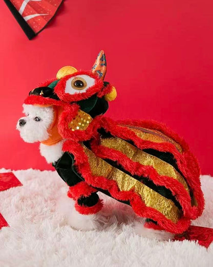 Pet Lion Dance Costume – Festive Cat & Dog Outfit  - OKIEEPET