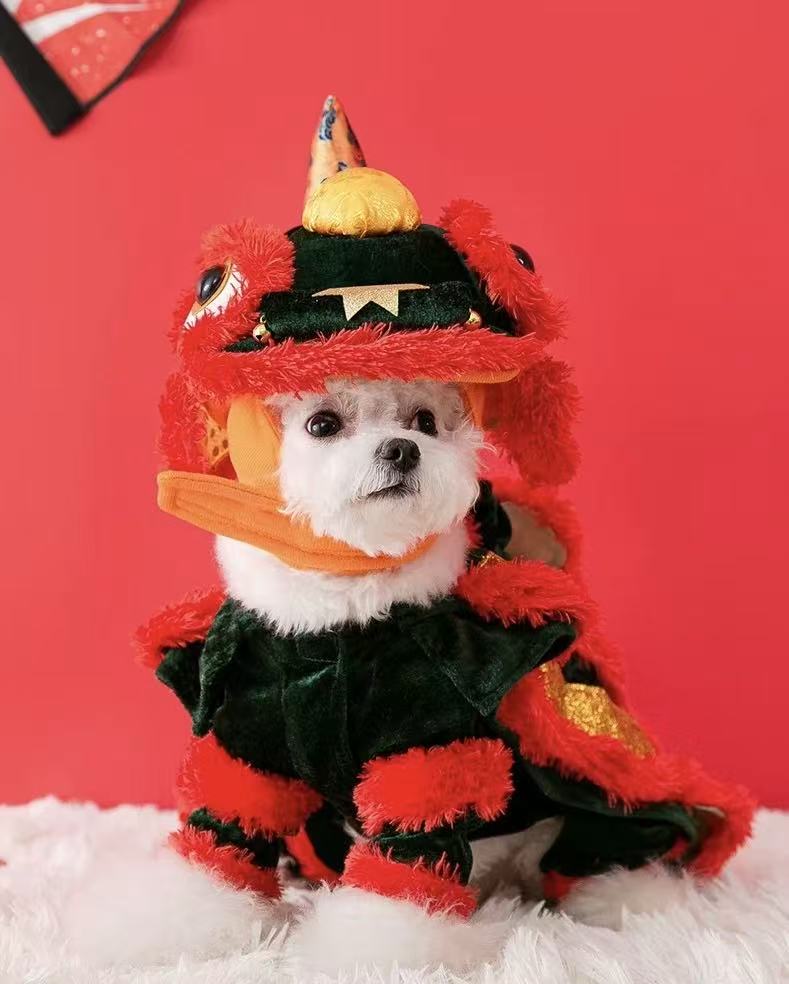 Pet Lion Dance Costume – Festive Cat & Dog Outfit  - OKIEEPET