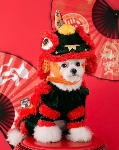 Pet Lion Dance Costume – Festive Cat & Dog Outfit  - OKIEEPET