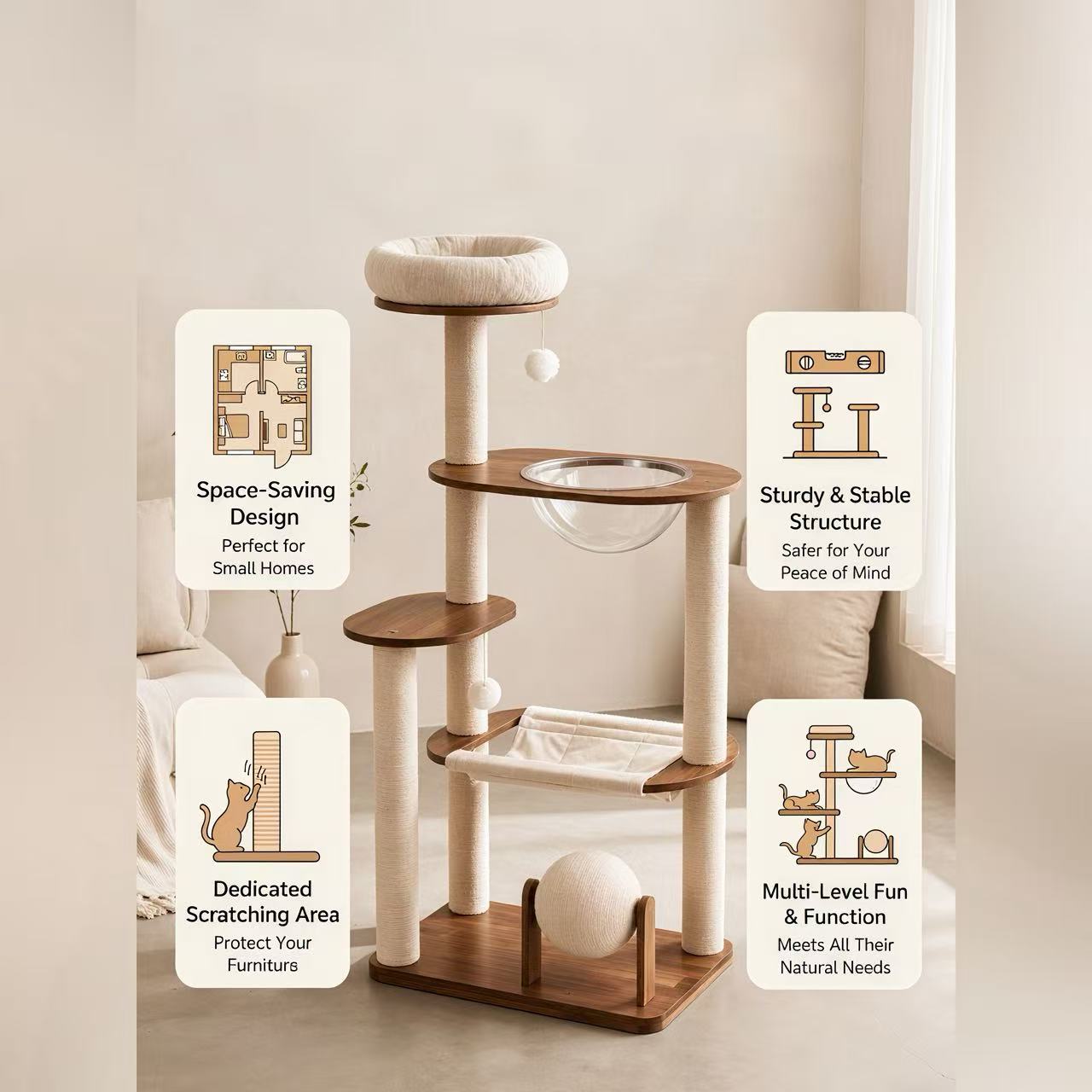 Arbor Halo Solid Wood Cat Tree - OKIEEPET