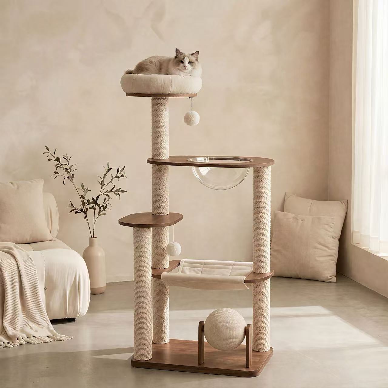 Arbor Halo Solid Wood Cat Tree - OKIEEPET