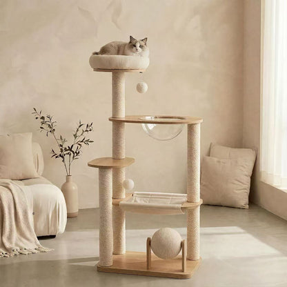 Arbor Halo Solid Wood Cat Tree - OKIEEPET