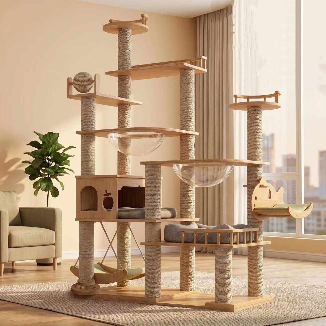 Arbor Summit Solid Wood Cat Tree - OKIEEPET
