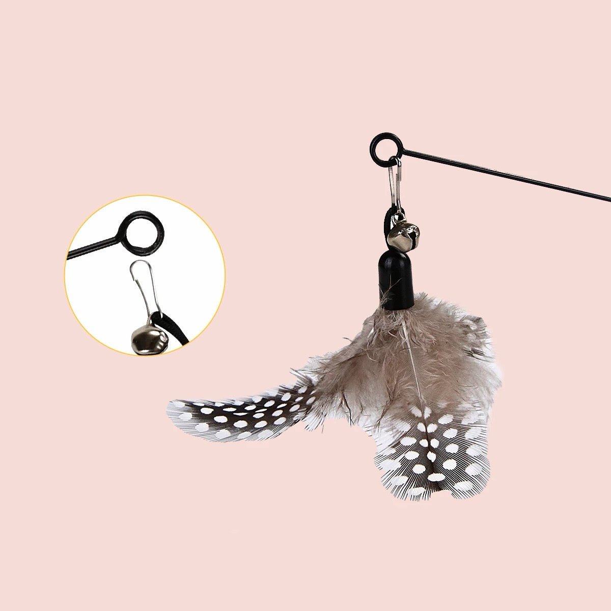 Cat Teaser Wand with 3 Replaceable Bug Feather Heads - OKIEEPET