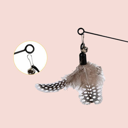 Cat Teaser Wand with 3 Replaceable Bug Feather Heads - OKIEEPET