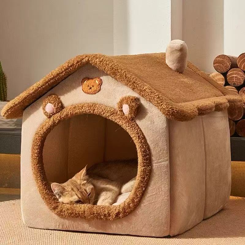 Cozy Bear Cottage Pet Bed – Soft Indoor Bed for Cats & Small Dogs - OKIEEPET