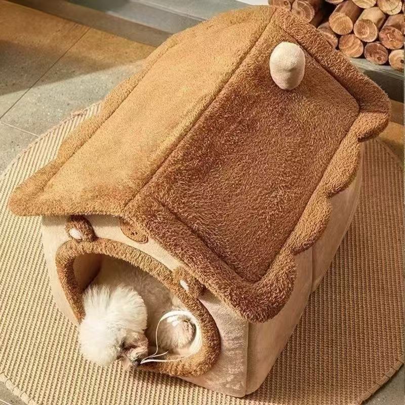 Cozy Bear Cottage Pet Bed – Soft Indoor Bed for Cats & Small Dogs - OKIEEPET