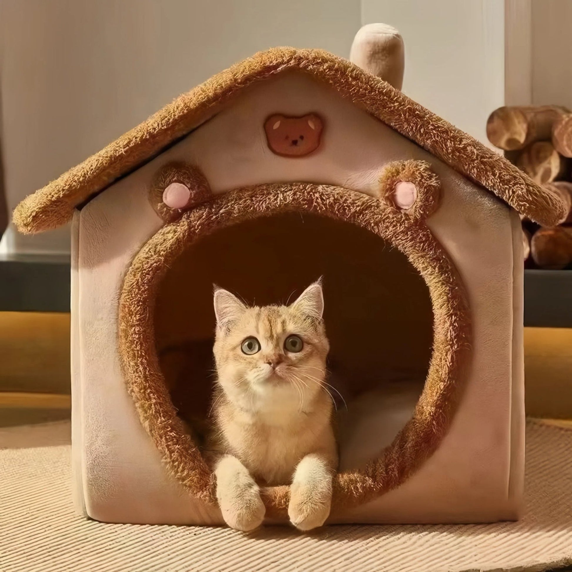 Cozy Bear Cottage Pet Bed – Soft Indoor Bed for Cats & Small Dogs - OKIEEPET
