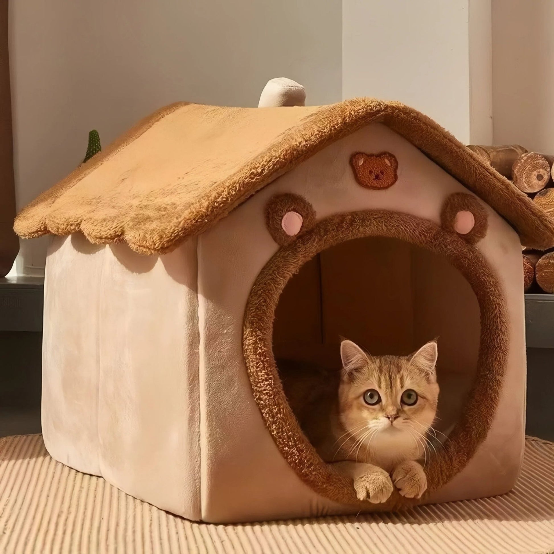 Cozy Bear Cottage Pet Bed – Soft Indoor Bed for Cats & Small Dogs - OKIEEPET