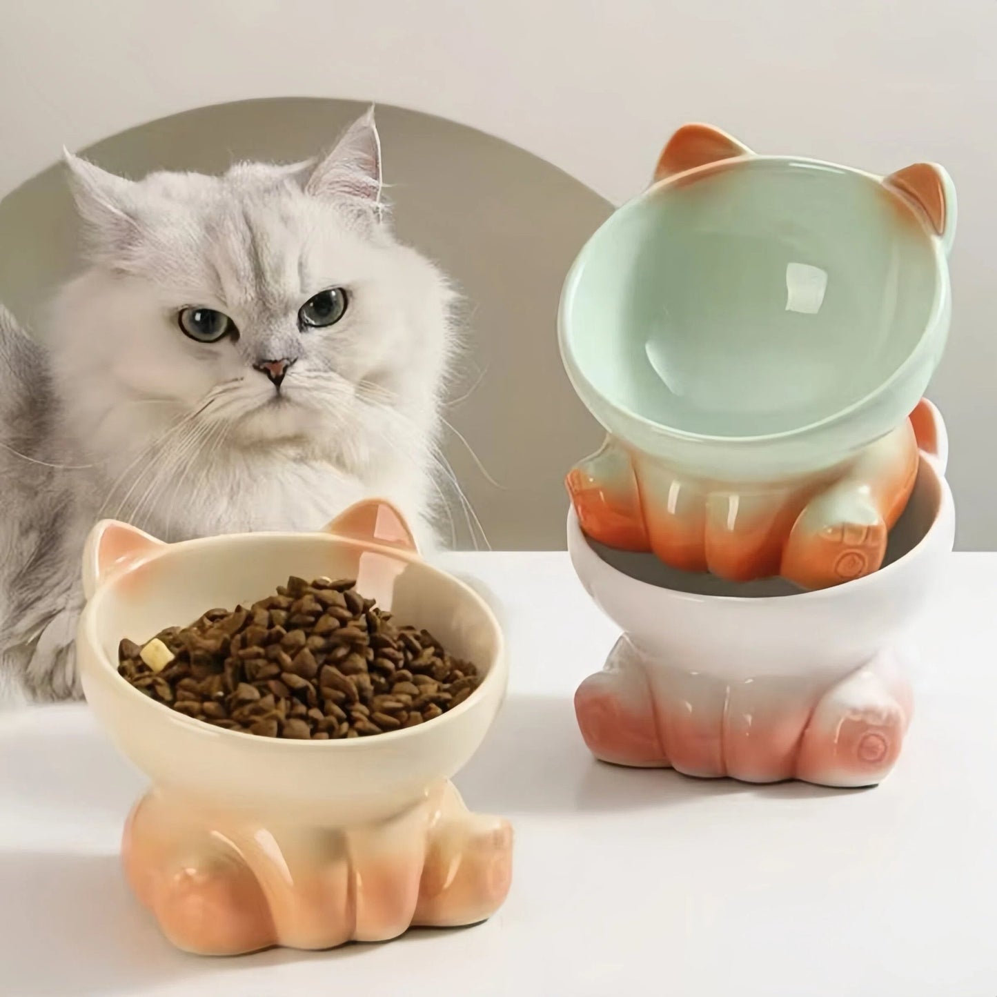 Gradient Ceramic Pet Bowl Ergonomic Anti - Spill - OKIEEPET