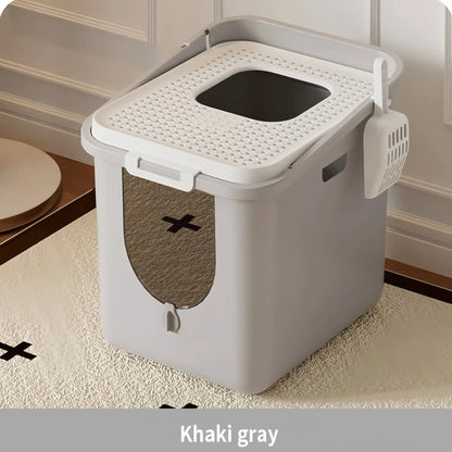 Grey Enclosed Top - Entry Cat Litter Tray - Large Size - OKIEEPET