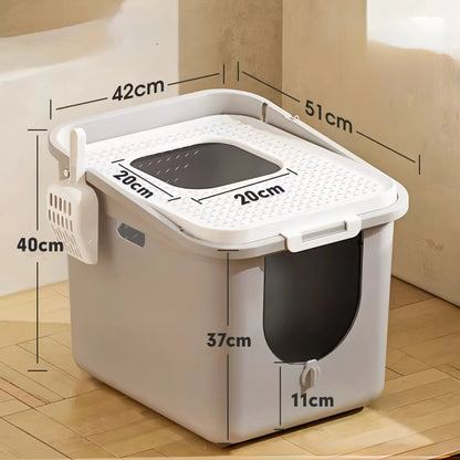 Grey Enclosed Top - Entry Cat Litter Tray - Large Size - OKIEEPET