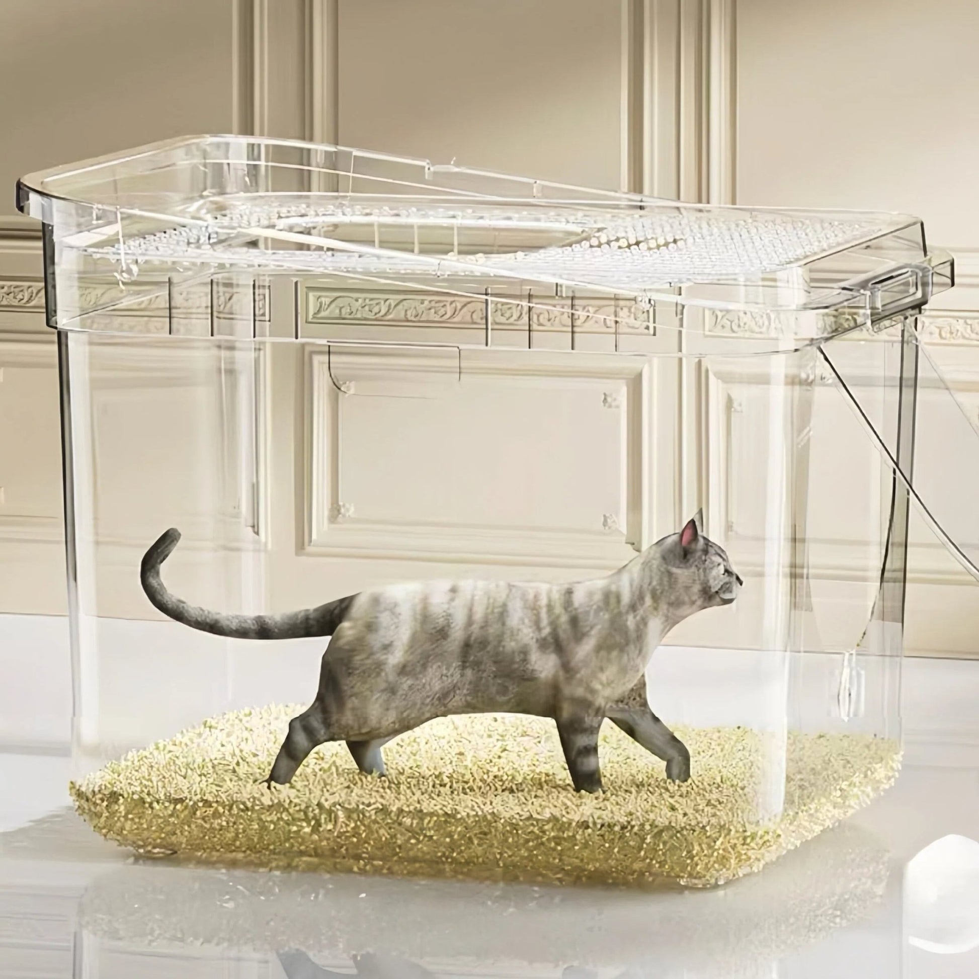 Grey Enclosed Top - Entry Cat Litter Tray - Large Size - OKIEEPET