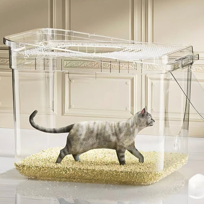 Grey Enclosed Top - Entry Cat Litter Tray - Large Size - OKIEEPET