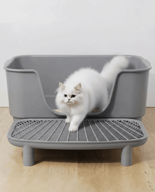 Large Open Cat Litter Tray with Anti - Tracking Step Platform - OKIEEPET
