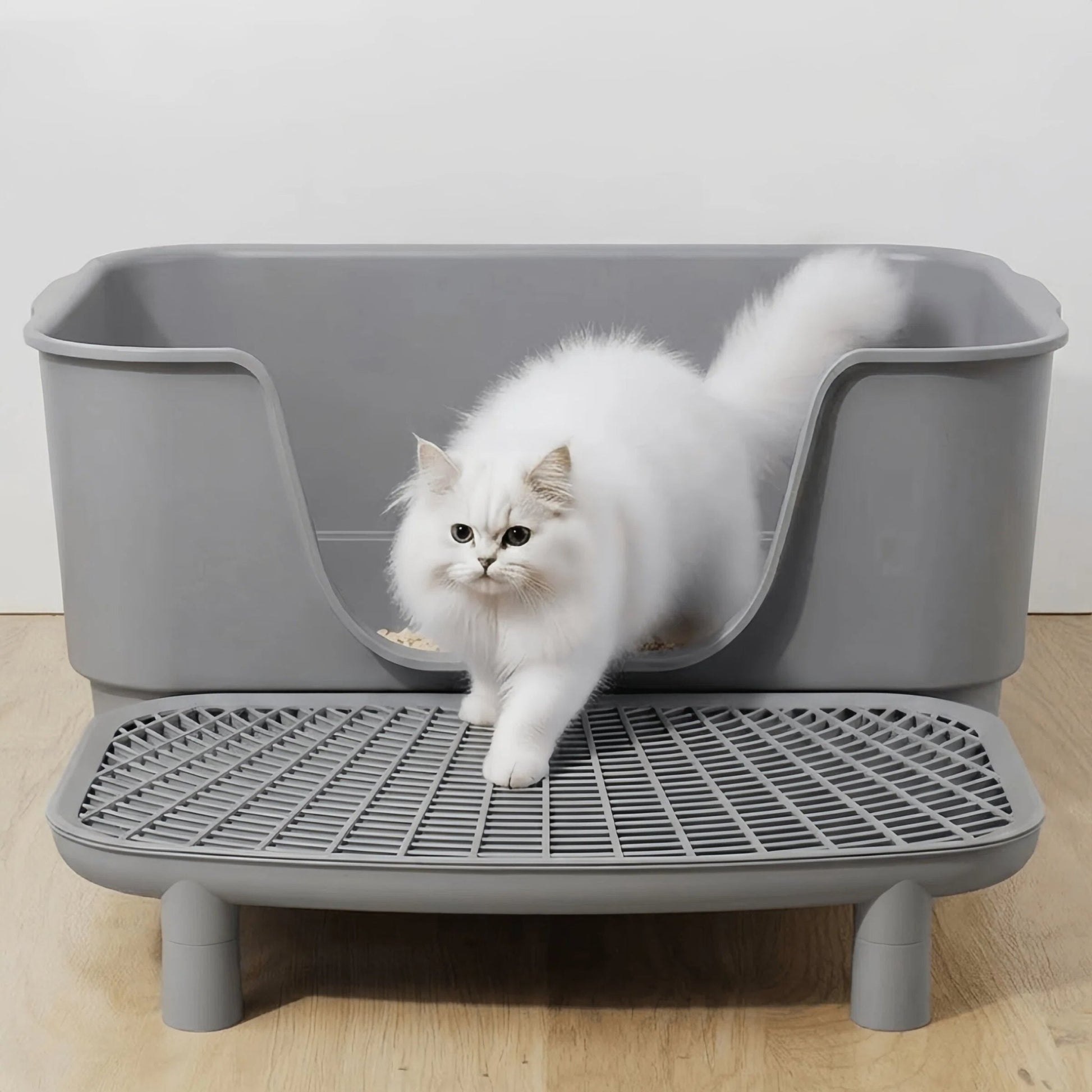 Large Open Cat Litter Tray with Anti - Tracking Step Platform - OKIEEPET