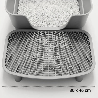 Large Open Cat Litter Tray with Anti - Tracking Step Platform - OKIEEPET