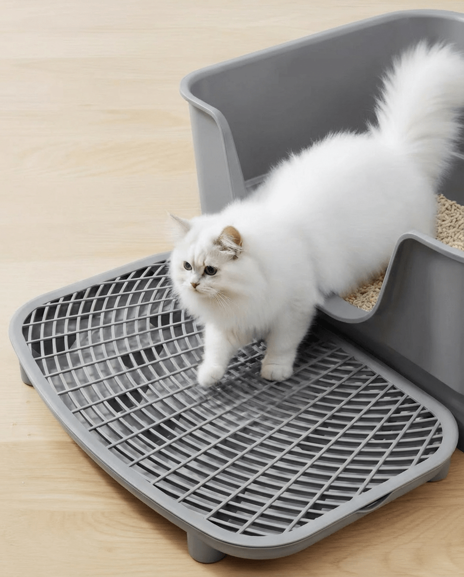 Large Open Cat Litter Tray with Anti - Tracking Step Platform - OKIEEPET