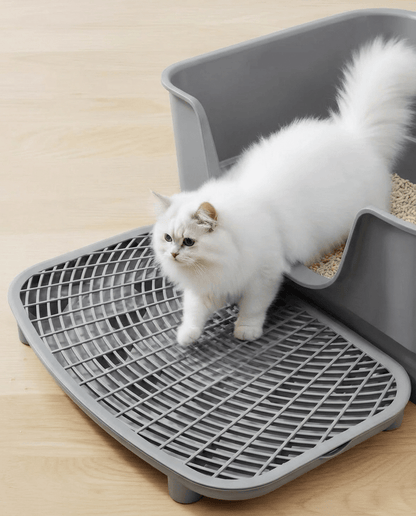 Large Open Cat Litter Tray with Anti - Tracking Step Platform - OKIEEPET