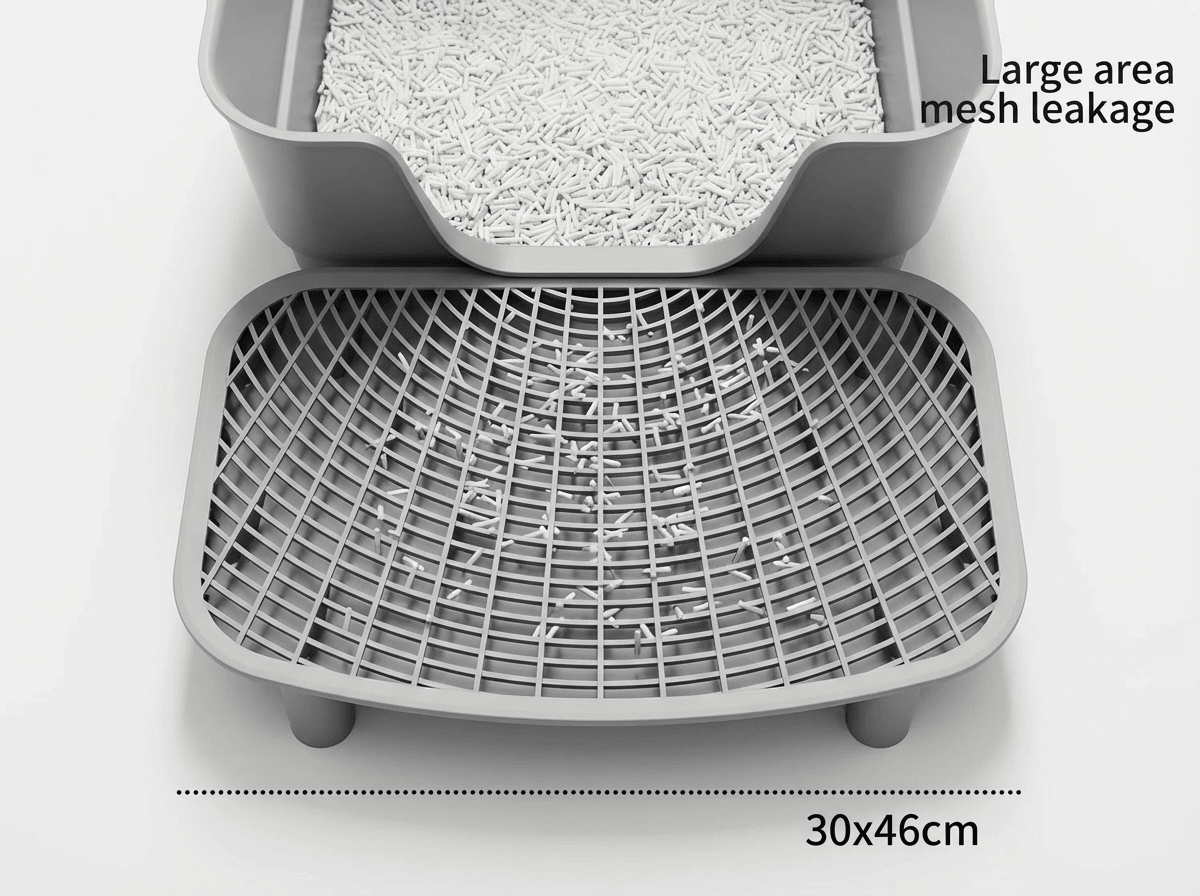 Large Open Cat Litter Tray with Anti - Tracking Step Platform - OKIEEPET
