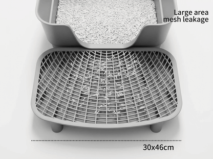 Large Open Cat Litter Tray with Anti - Tracking Step Platform - OKIEEPET