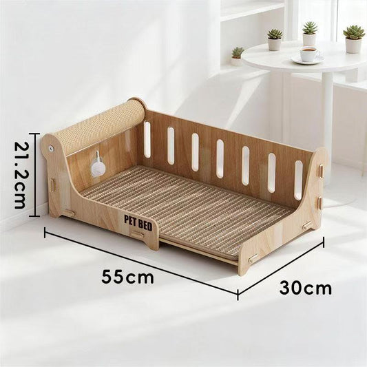 Natura Haven Wooden Cat Scratcher Bed - OKIEEPET