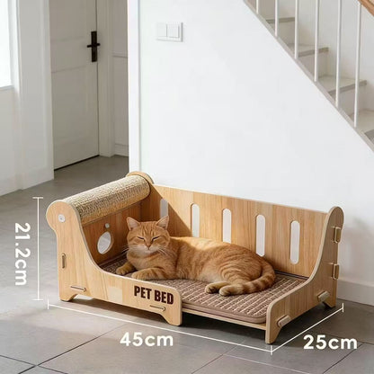Natura Haven Wooden Cat Scratcher Bed - OKIEEPET