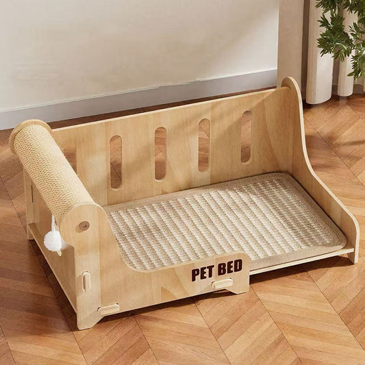 Natura Haven Wooden Cat Scratcher Bed - OKIEEPET