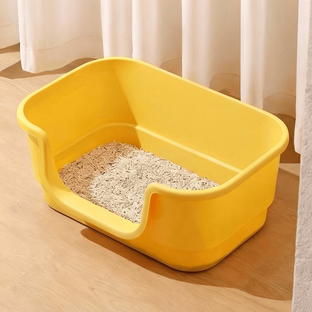 Open Cat Litter Tray with Built - In Scoop – Durable Plastic Design - OKIEEPET