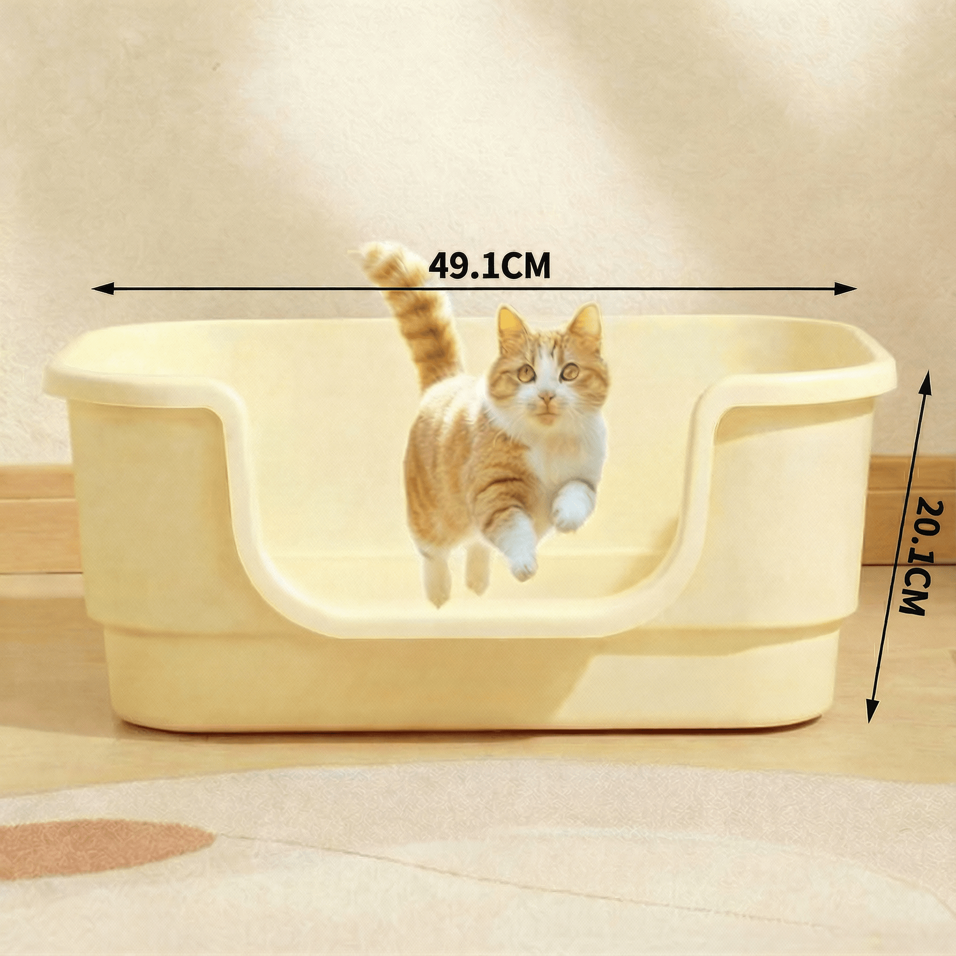 Open Cat Litter Tray with Built - In Scoop – Durable Plastic Design - OKIEEPET