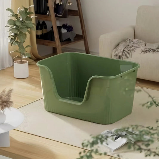 Open - Top U - Shape Entry Cat Litter Tray with Scoop - OKIEEPET