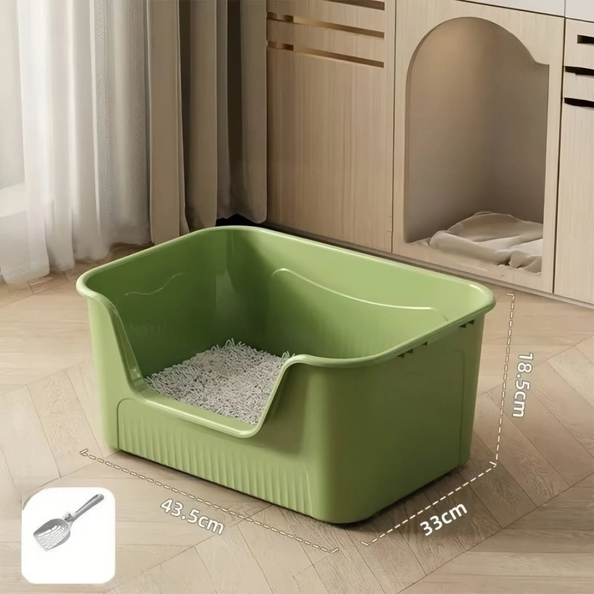 Open - Top U - Shape Entry Cat Litter Tray with Scoop - OKIEEPET